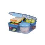 Sistema Ocean Bound Bento Cube Ételtároló doboz három rekeszes, joghurt tartóval és 2 tálcával 1,25 l - kék